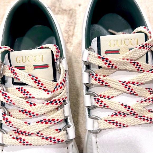 NIB Authentic Gucci Calfskin Leather Sneakers White 38 - Picture 2 of 10